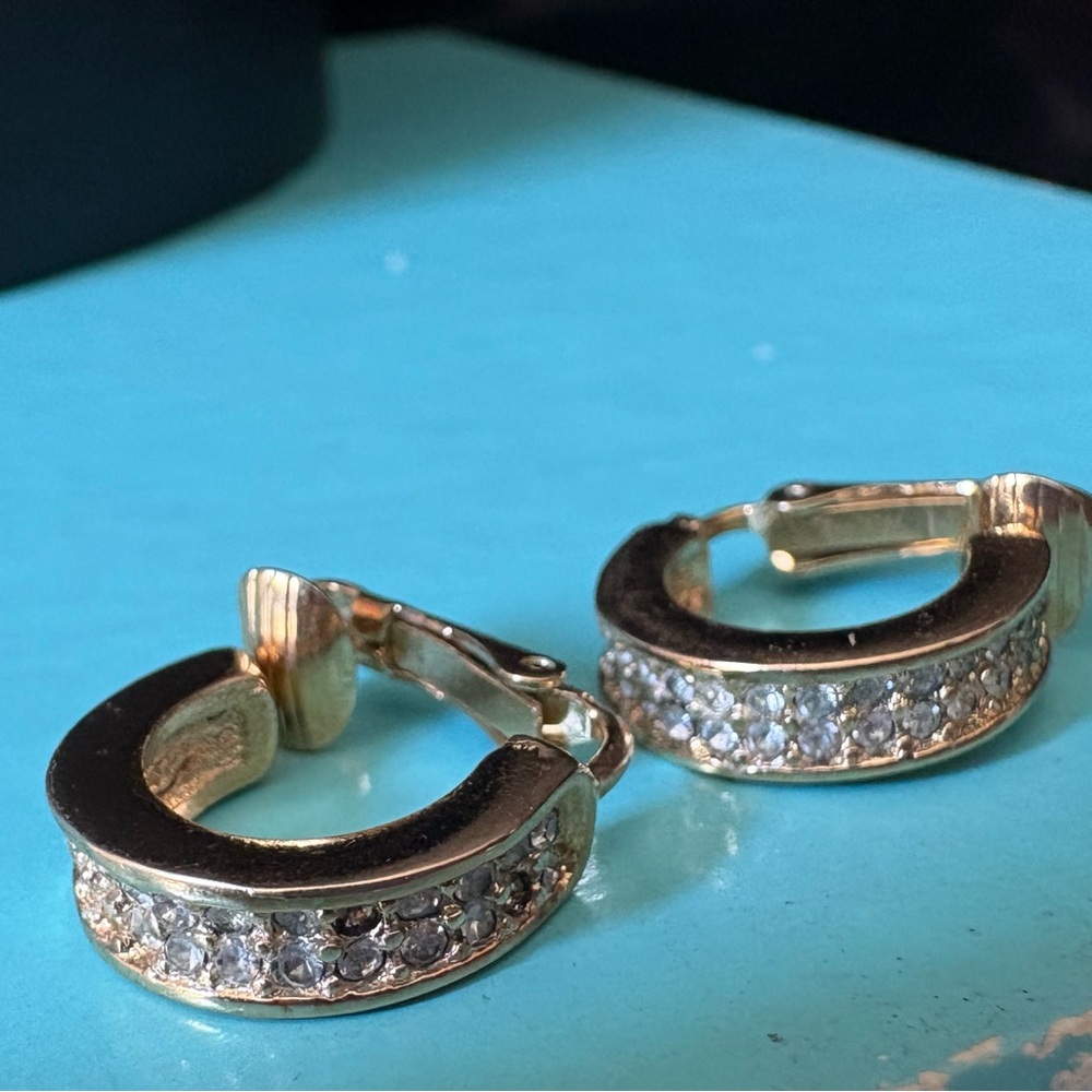 Christian Dior Gold-Tone Crystal Pave Huggie Clip On Earrings - Women's Jewelry